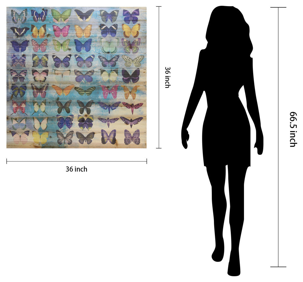 "Butterflies" Wall Art Giclee Printed On Solid Fir Wood Planks