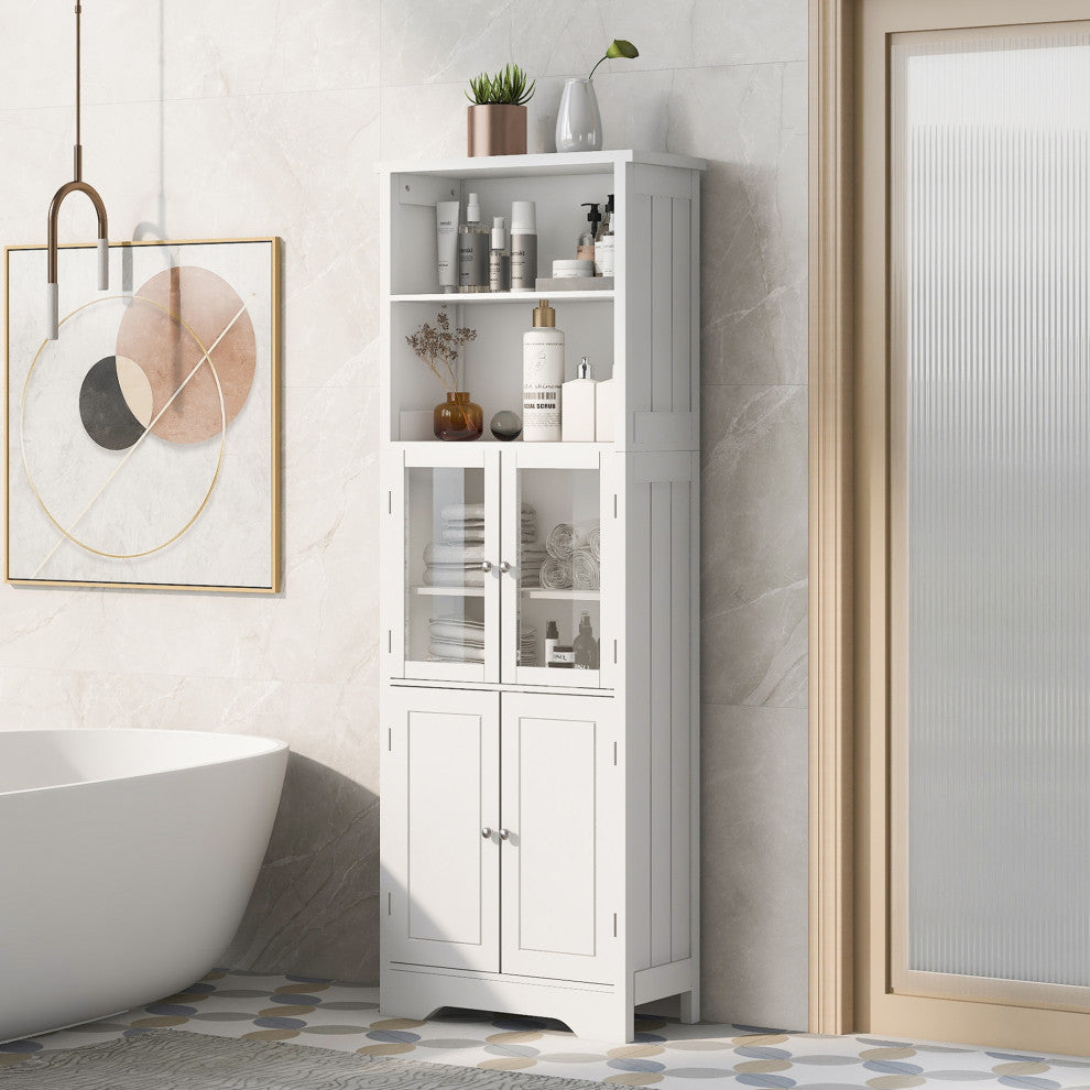 64" Wood 4-door Bathroom Cabinet with Adjustable Shelves