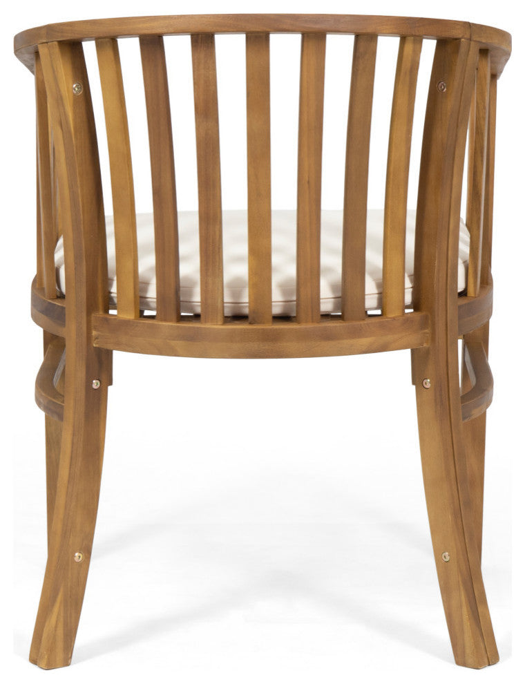 Nola Outdoor Wooden Dining Chairs With Cushions, Set of 2, Cream, Teak Finish