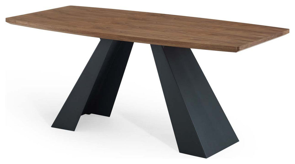 Dining Table, Wood, Metal, Brown Walnut, Modern, Bistro Restaurant Hospitality