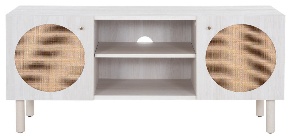 Safavieh Ophelia 2 Door 2 Shelf Media Stand, Bleached White/Natural