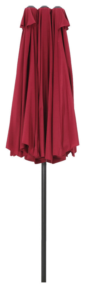 15'x9' Steel Double-Sided Rectangular Outdoor Market Patio Umbrella, Red