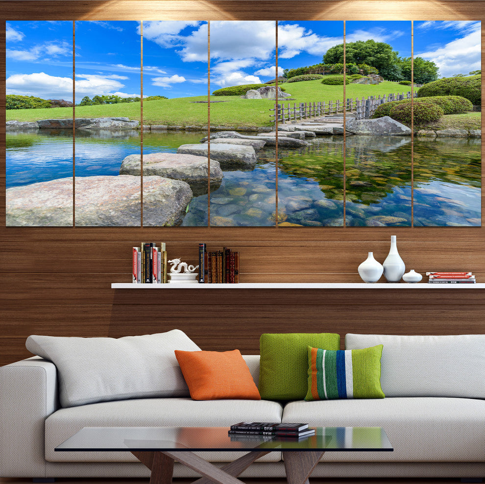 Japanese Garden in Okayama, Landscape Canvas Art Print, 83"x32", 7 Panels