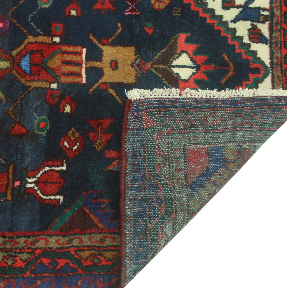 Fine Vintage Distressed Leandro Navy/Burgundy Runner, 3'4x10'2