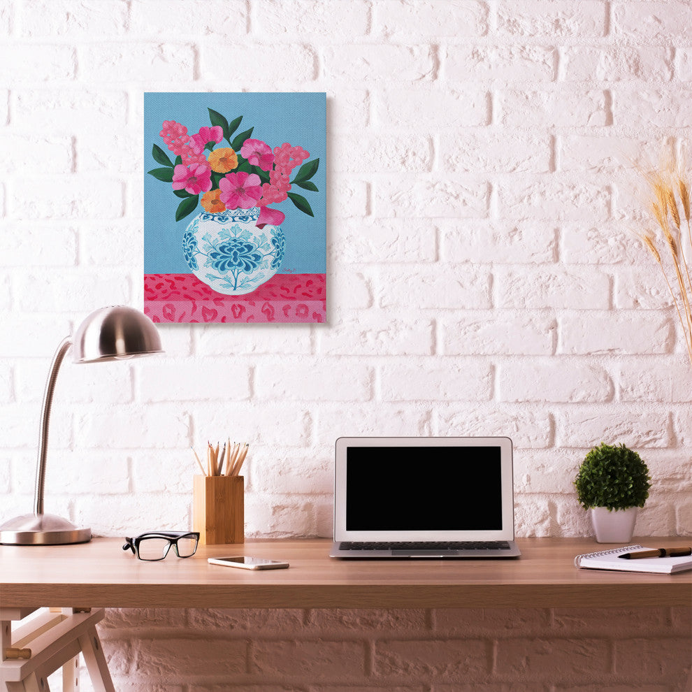 Flower Vase Pink Blue Painting, 24"x30"