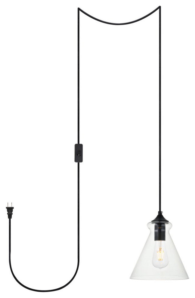 Dakota 1-Light Black Plug-In Pendant With Clear Glass
