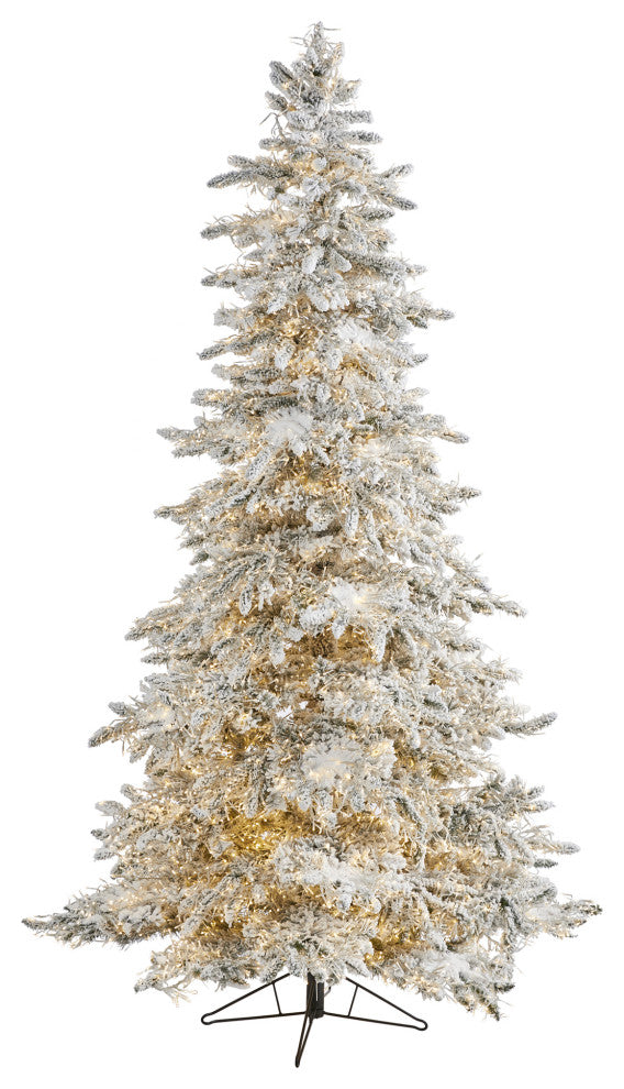 7.5' Flocked Grand Northern Rocky Fir Faux Xmas Tree W/Lights, Bendable Branches