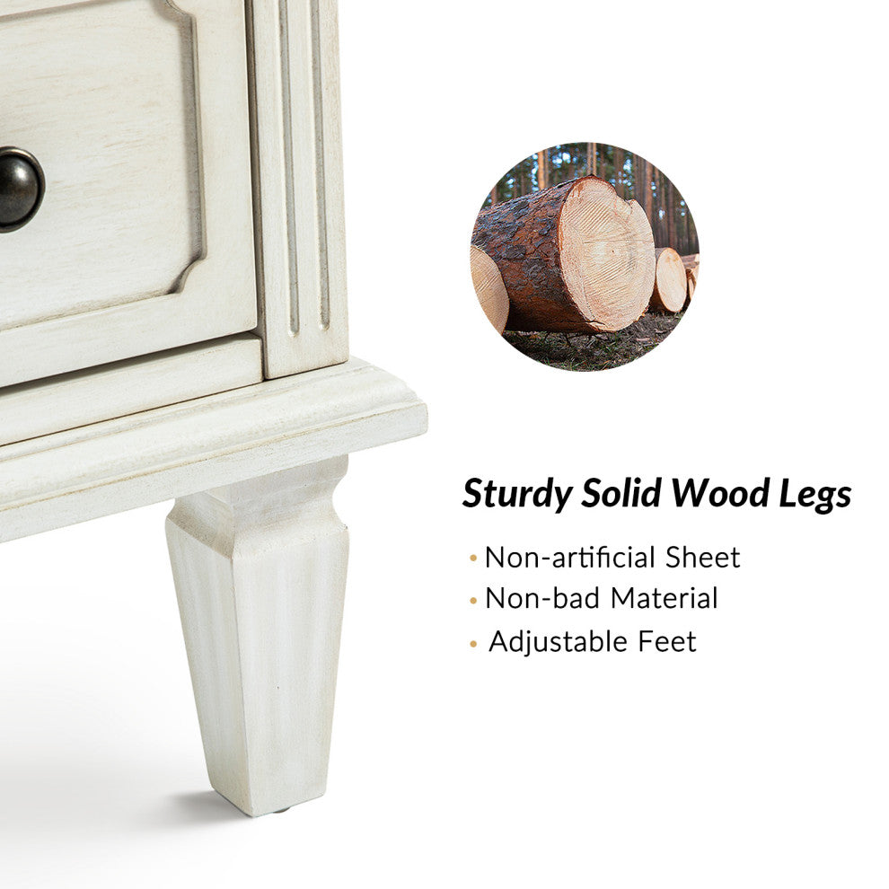Drawer Solid Wood Nightstand Set of 2, White