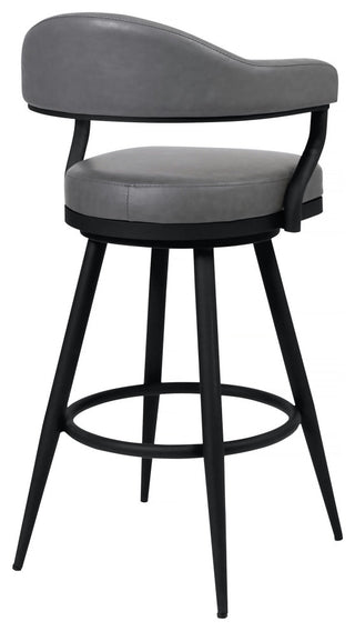 Justin 30" Bar Height Swivel Grey Faux Leather Bar Stool with Black Metal Legs