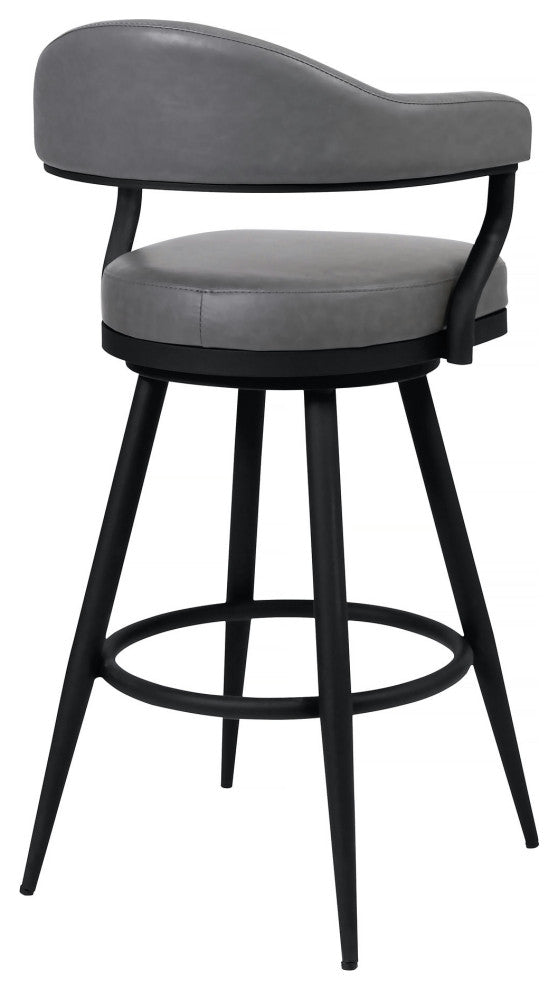 Justin 30" Bar Height Swivel Grey Faux Leather Bar Stool with Black Metal Legs