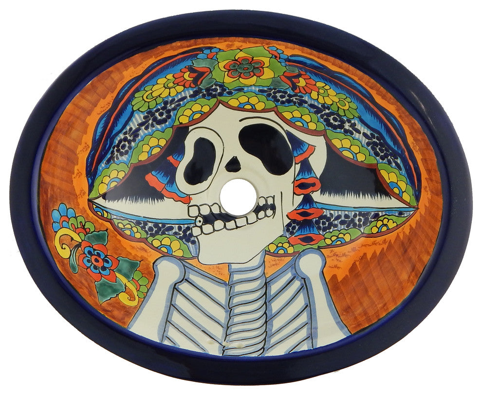 Mexican Talavera Ceramic Hand Painted Bathroom Oval Sink
