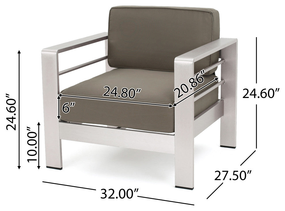 Crested Bay Outdoor Aluminum 4 Seater Chat Set with Sunbrella Cushions, Cast Sil
