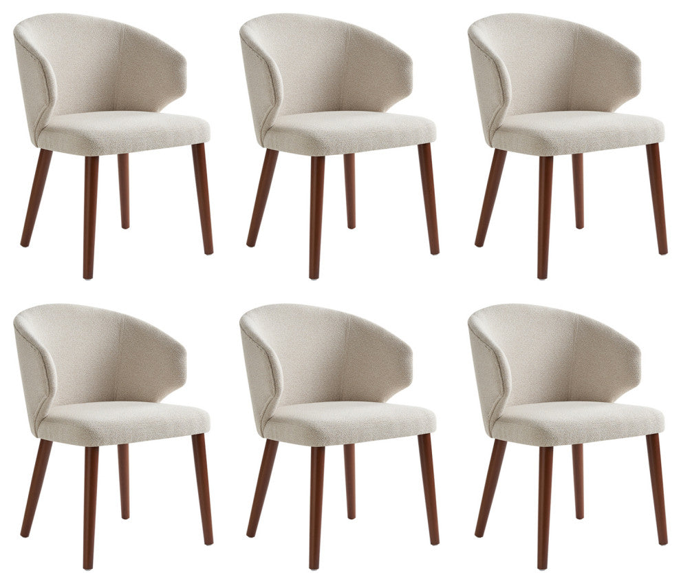 Mid-century Modern Upholstered Dining Chair, Linen, Set of 6