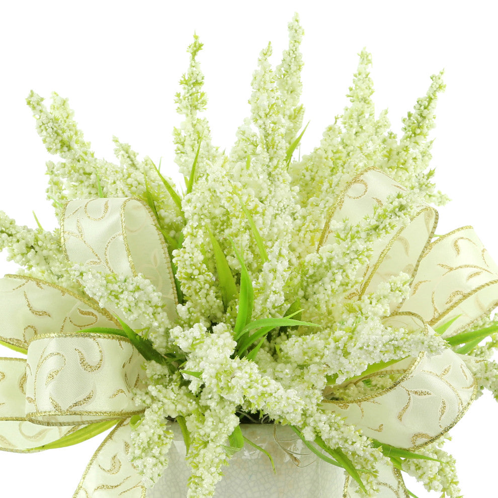 Holiday Heather Arrangement in a Ceramic Vase with Bows