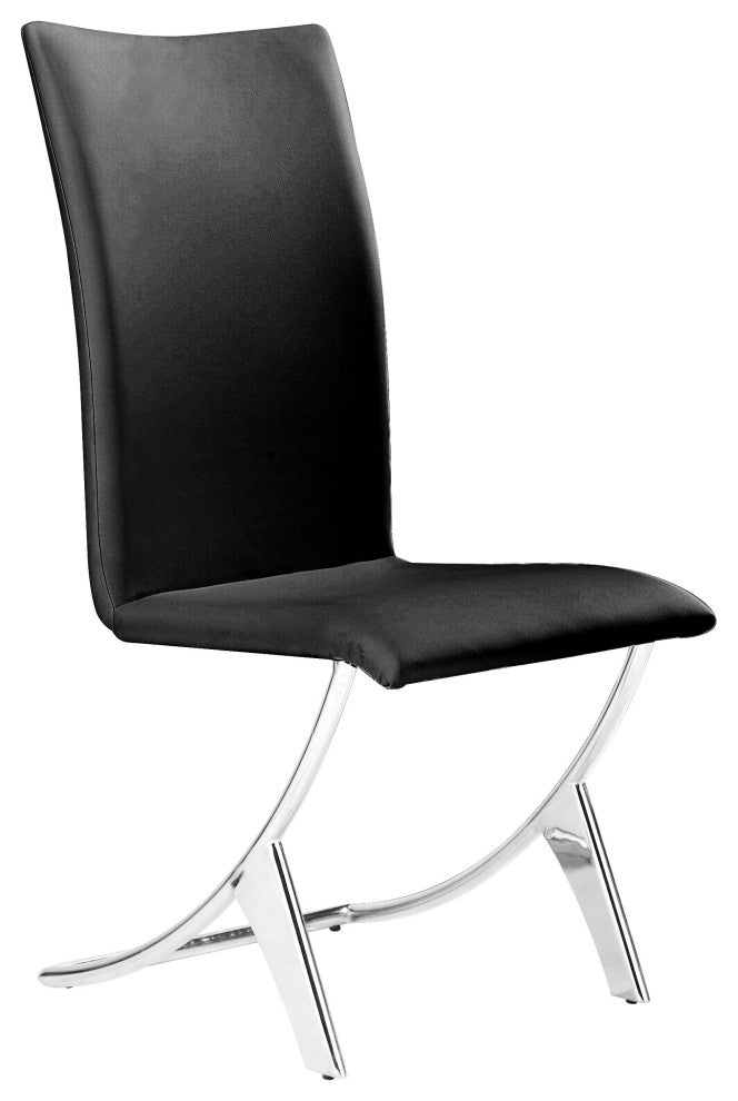 Set of Two Contempo Slim Black Faux Leather and Stainless Dining Chairs