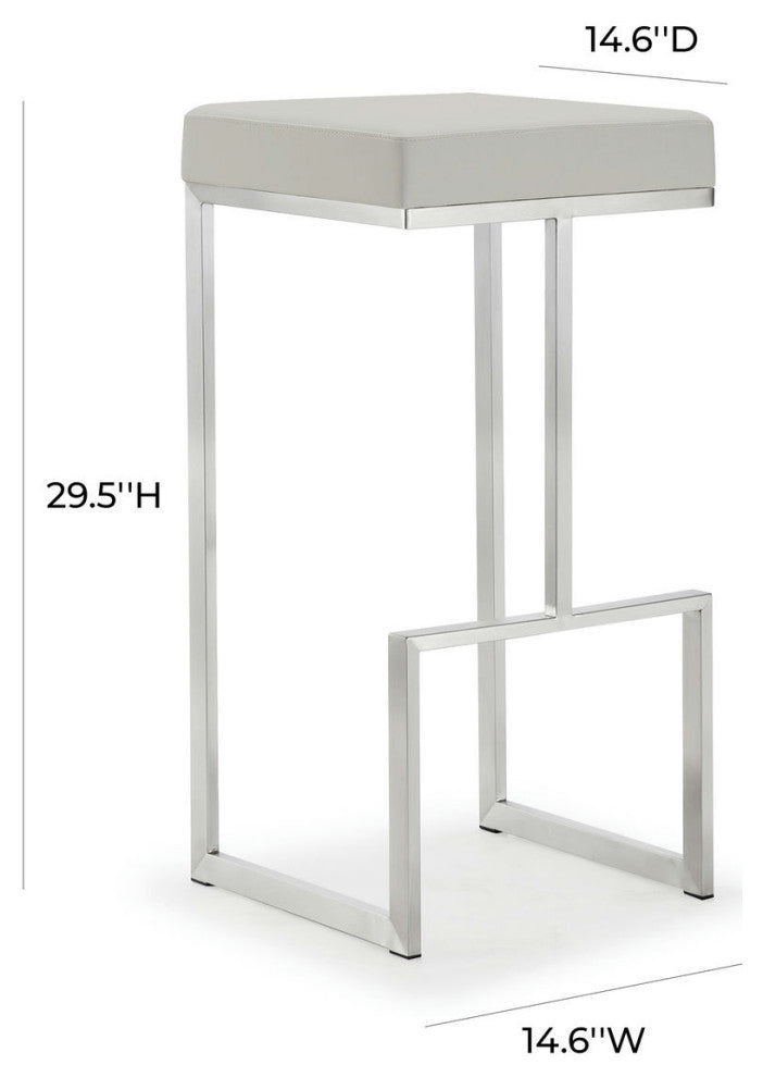 TOV Furniture Ferrara Light Grey Stainless Steel Barstool (Set of 2)
