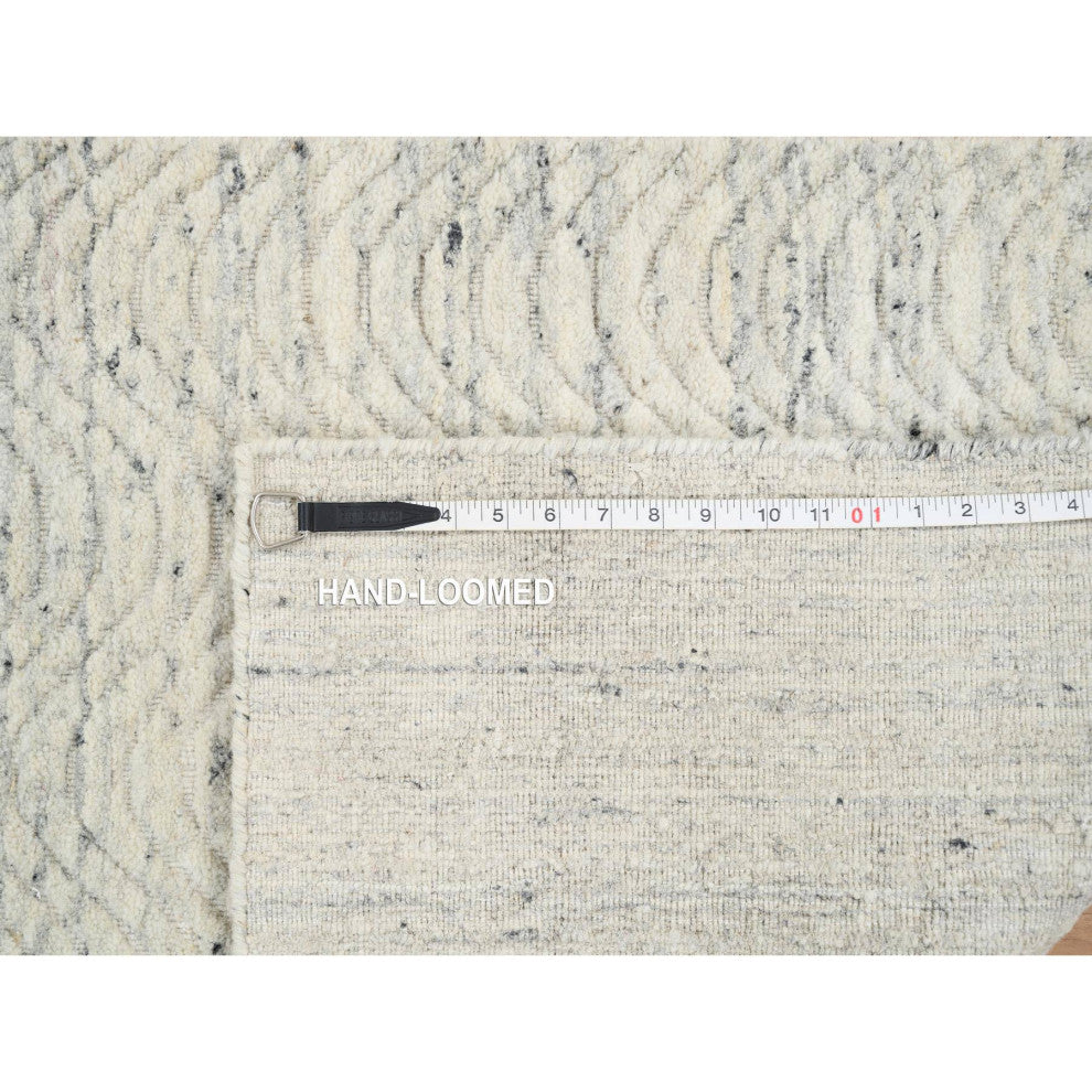 Beige Hand Loomed Variegated Textured Modern Design Wool Runner Rug, 2'6"x6'0"