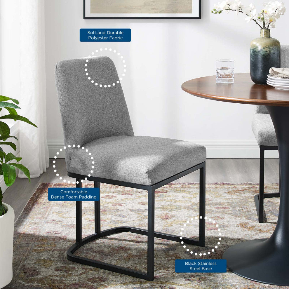 Side Dining Chair, Set of 2, Fabric, Metal, Black Gray, Modern, Cafe Bistro