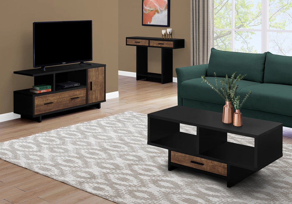 Tv Stand, 48 Inch, Storage Cabinet, Drawers, Laminate, Black, Brown