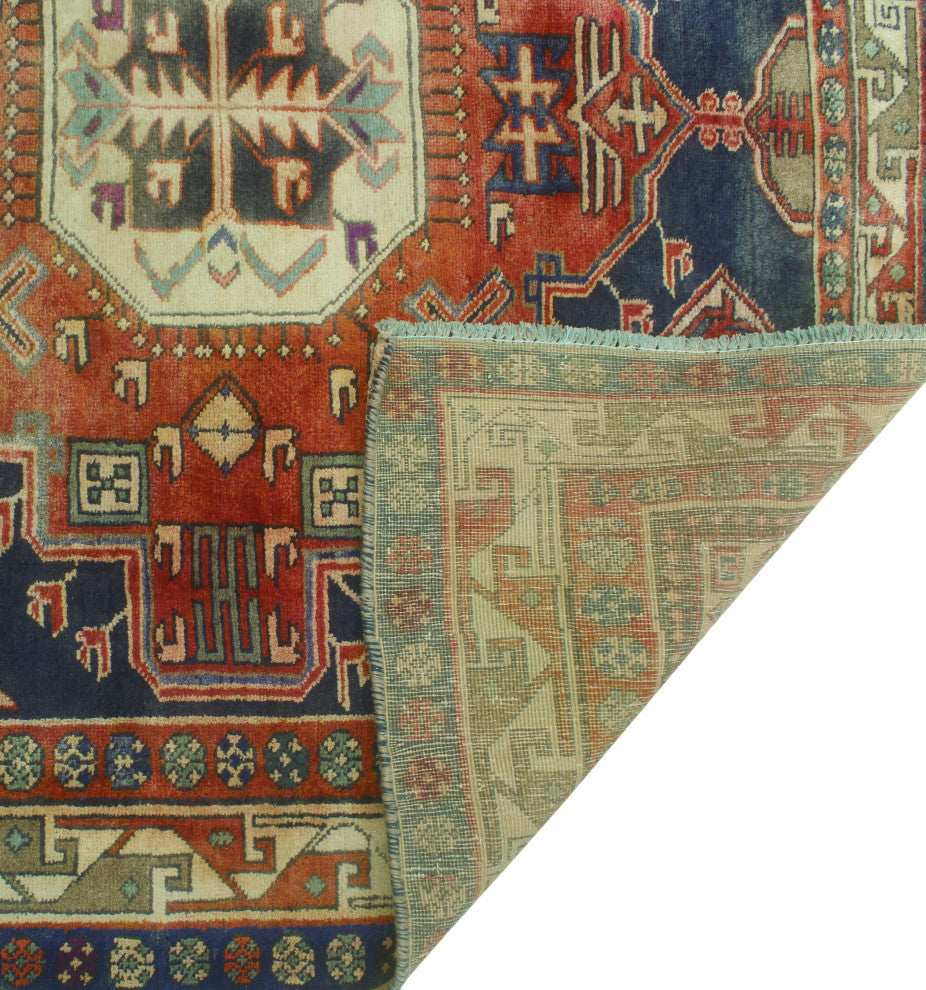 Semi-Antique Borden Navy/Rust Runner, 4'10x10'1