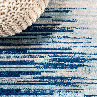 Linear Modern Half-Stripe Area Rug, Blue/Cream, 4 X 6