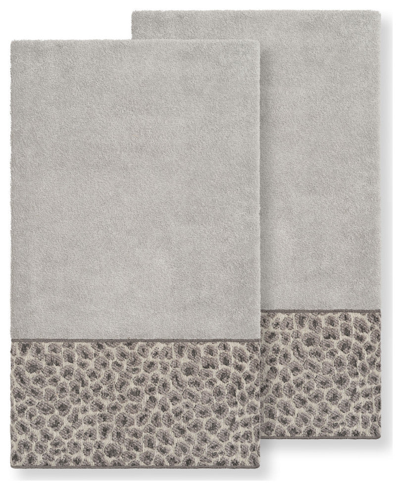 Linum Home Turkish Cotton Spots 2-Piece Embellished Bath Towel Set, Light Gray