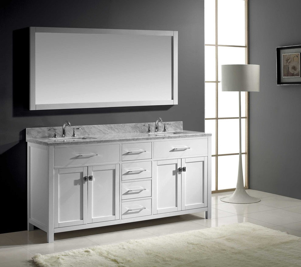 Caroline 72" Double Bathroom Vanity Set White, Marble Countertop