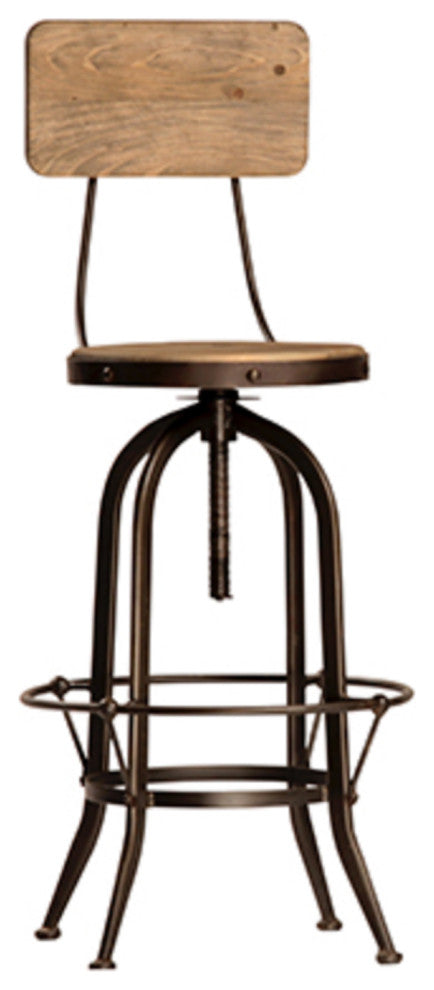 Wood & Iron Adjustable Stool w/ Seatback