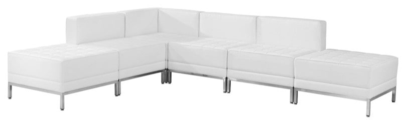 Melrose White Leather Sectional Configuration, 6 Pieces