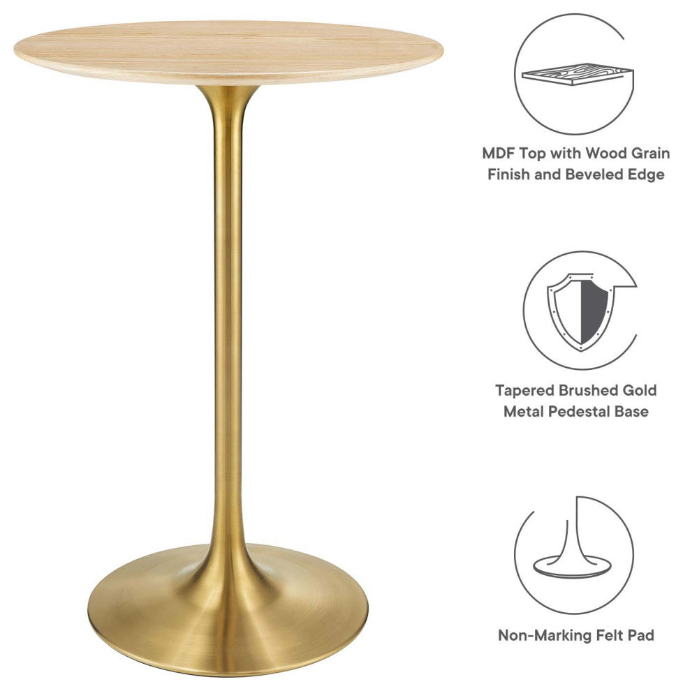 Tulip 28" Wood Bar Table-Gold Natural