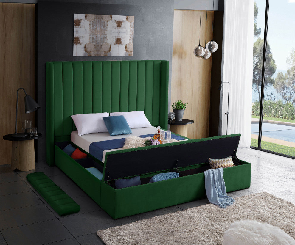 Kiki Velvet Bed, Green, Full
