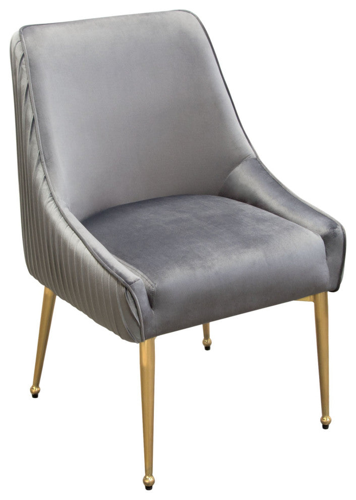 2 Quinn Dining Chairs With Outside Pleat Detail, Gray Velvet