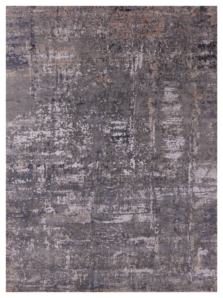 9' 0" X 12' 2" Abstract Wool and Silk Handmade Rug Q6173