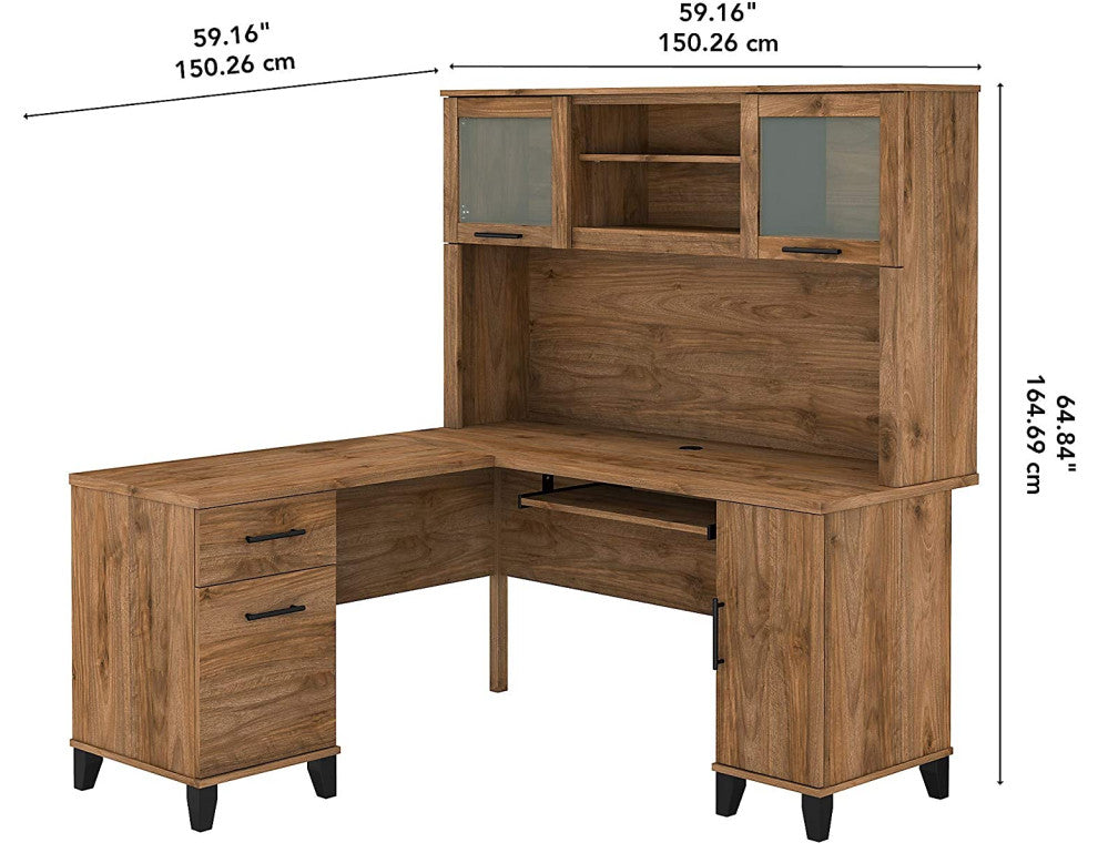 Transitional Desk, L-Shaped With Hutch, Perfect for Space Saving, Fresh Walnut