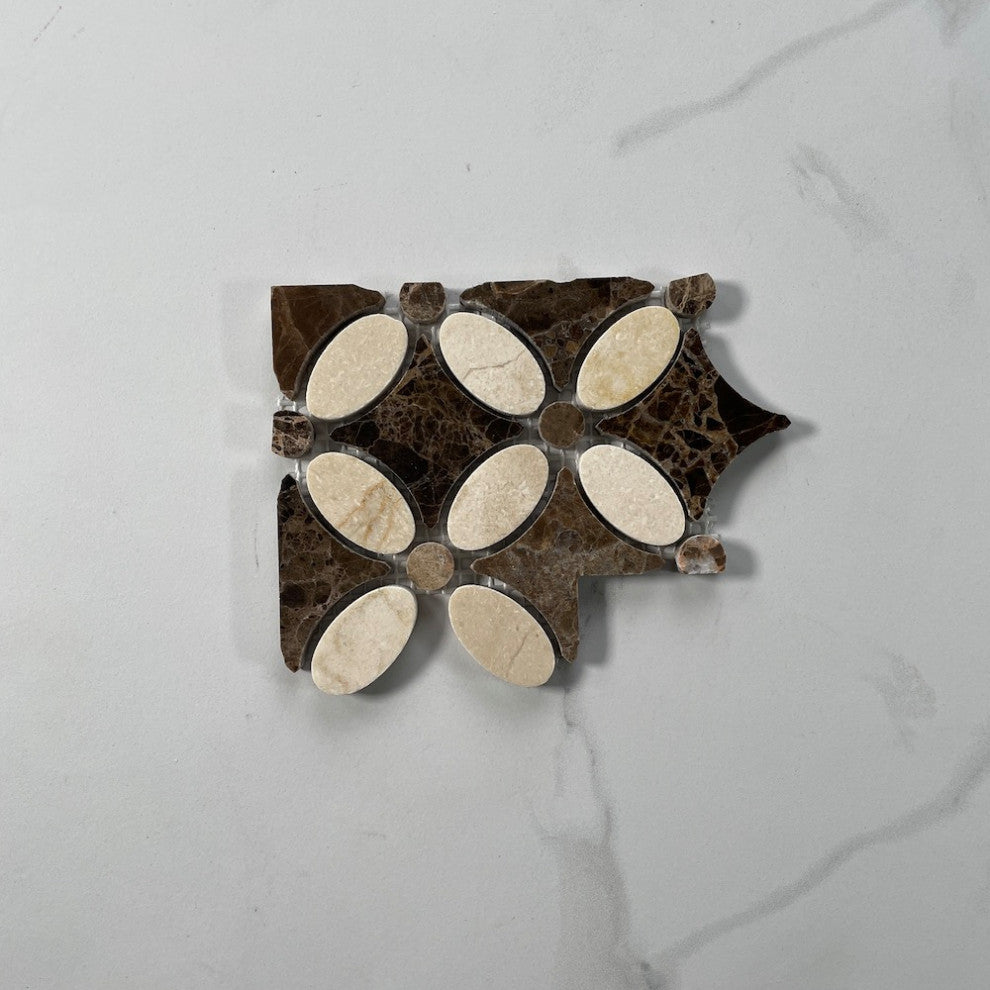 Crema Marfil Marble Flower Mosaic Border Decorative Accent Tile Polish, 1 sheet