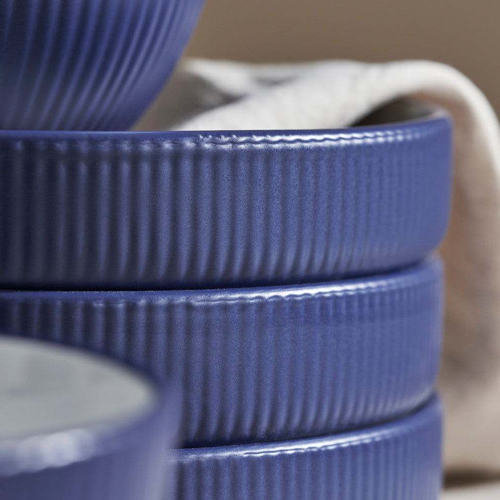 Christian Siriano Larosso Stoneware 24 Piece Dinnerware Set, Dark Blue