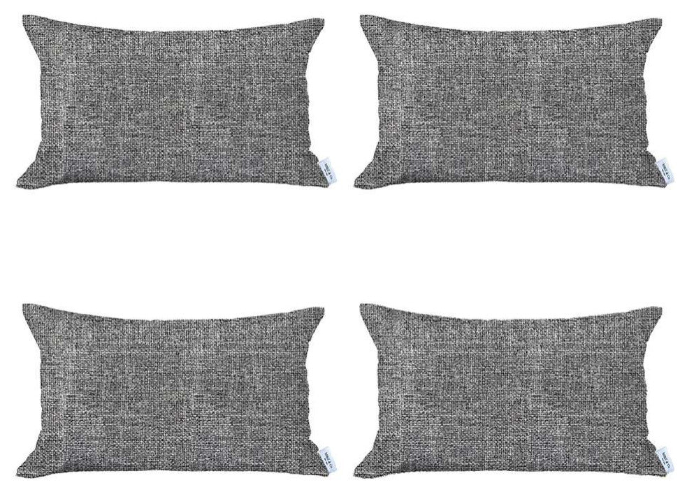 Set of 4 Ivory Jacquard Lumbar Pillow Covers