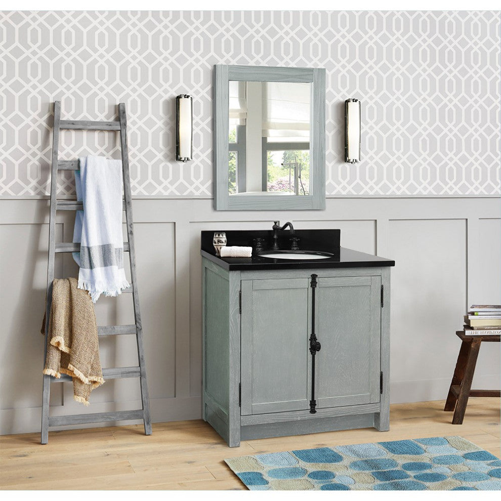 30" Single Vanity, Gray Ash, Black Galaxy Top, Oval Sink