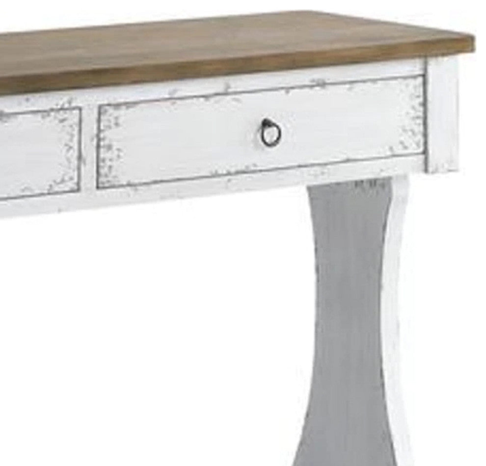 Benzara BM273238 48" 2 Drawer Console Table, Ring Metal Handle, Distressed White