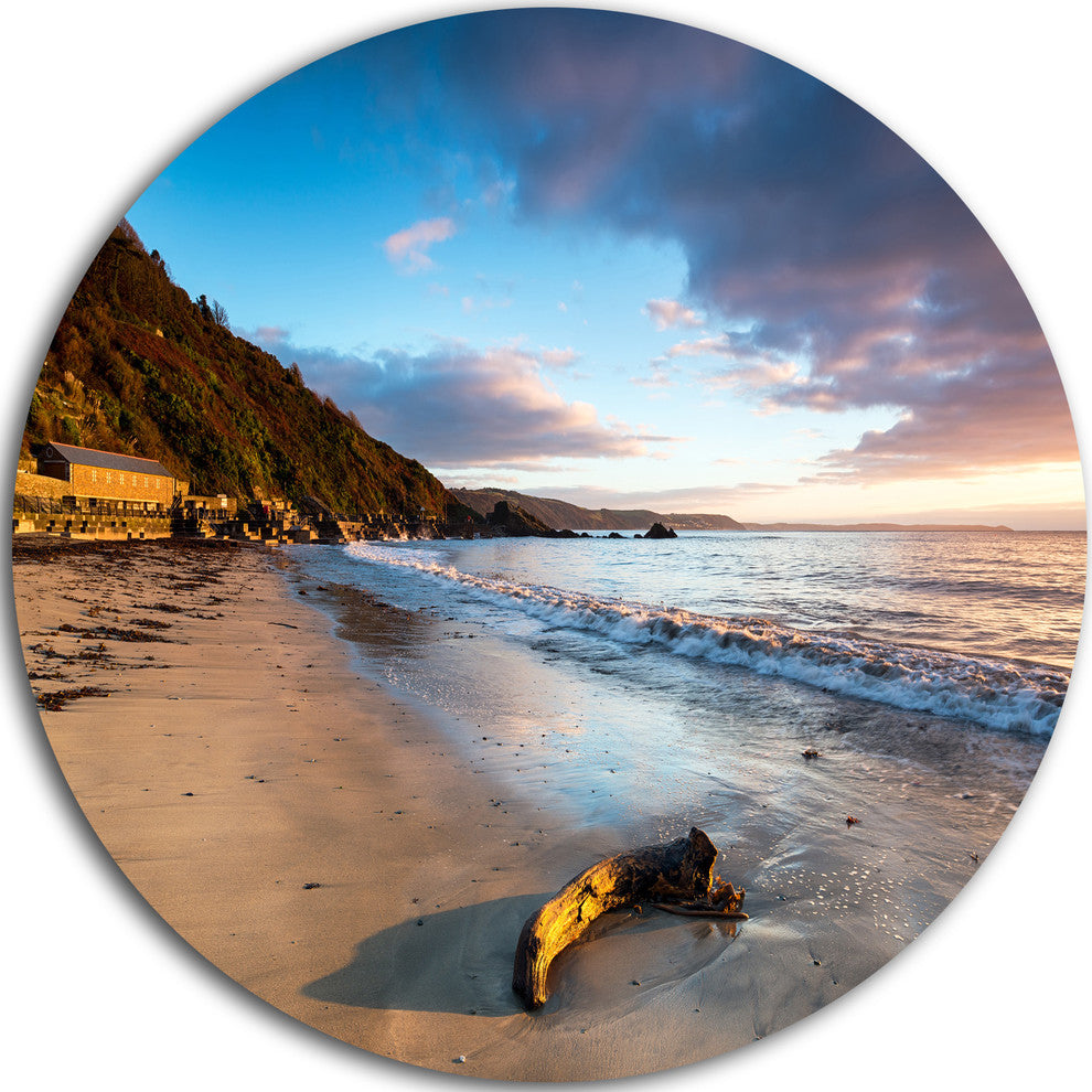 Looe Cornwall Beach At Sunrise, Modern Beach Round Wall Art, 11"