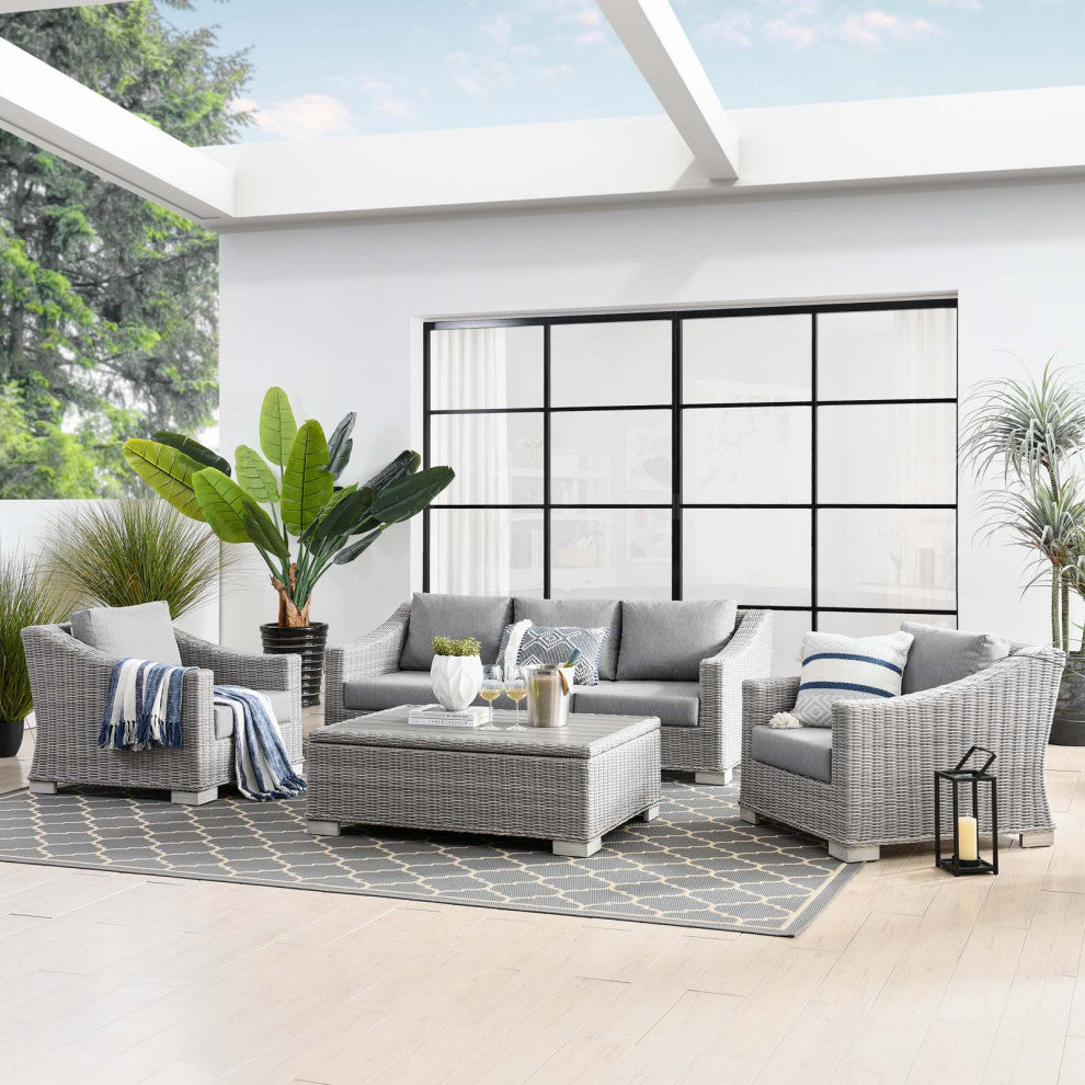 Lounge Sectional Sofa Chair Set, Rattan, Wicker, Gray, Modern, Outdoor