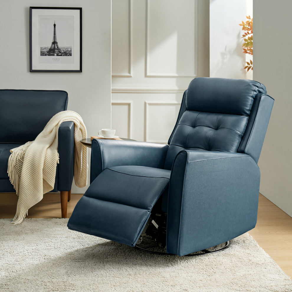 Mid-Century Leather Powered Recliner Armchair With Turfed Backrest, Turquoise