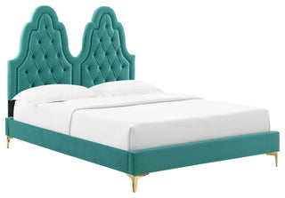 Alexandria Tufted Performance Velvet King Platform Bed - Teal