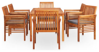 vidaXL Solid Acacia Wood 7 Piece Patio Dining Set with Cushions Table Chairs