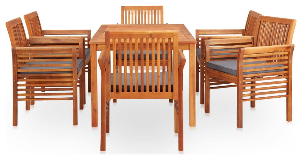 vidaXL Solid Acacia Wood 7 Piece Patio Dining Set with Cushions Table Chairs
