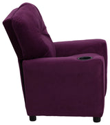 Kids Recliner With Cup Holder, Purple Microfiber