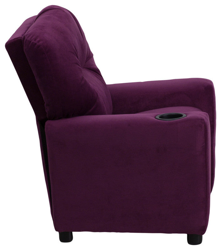 Kids Recliner With Cup Holder, Purple Microfiber