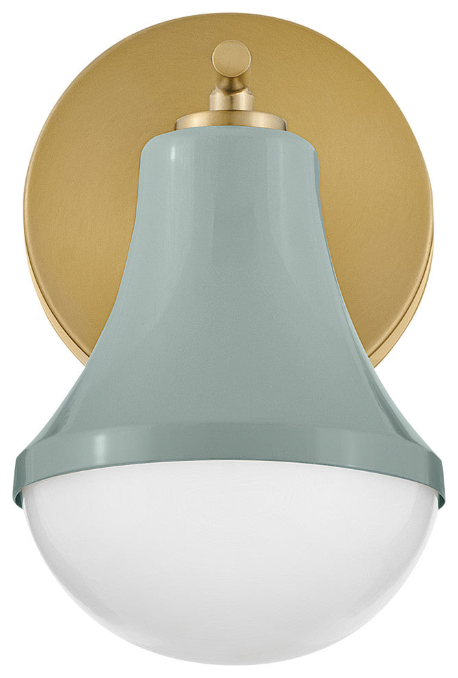 Lark Haddie 9" Modern Bath Sconce, Seafoam+ Lacquered Brass