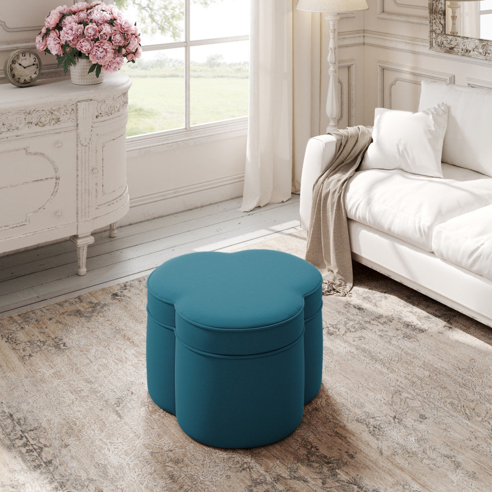 Rustic Manor Jalayah Ottoman, Upholstered, Velvet, Teal