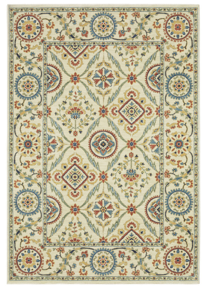 Fabienne Spiral Floral Indoor Ivory/Multi Area Rug, Ivory, 5'3"x7'6"